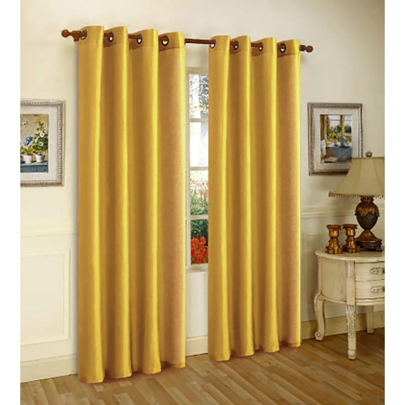 Melanie Faux Silk Grommets Window Panel, Mustard-Yellow, 55x95 Inches
