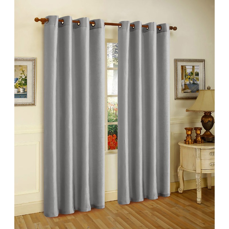 Melanie Faux Silk Grommets Window Panel, Silver, 55x95 Inches