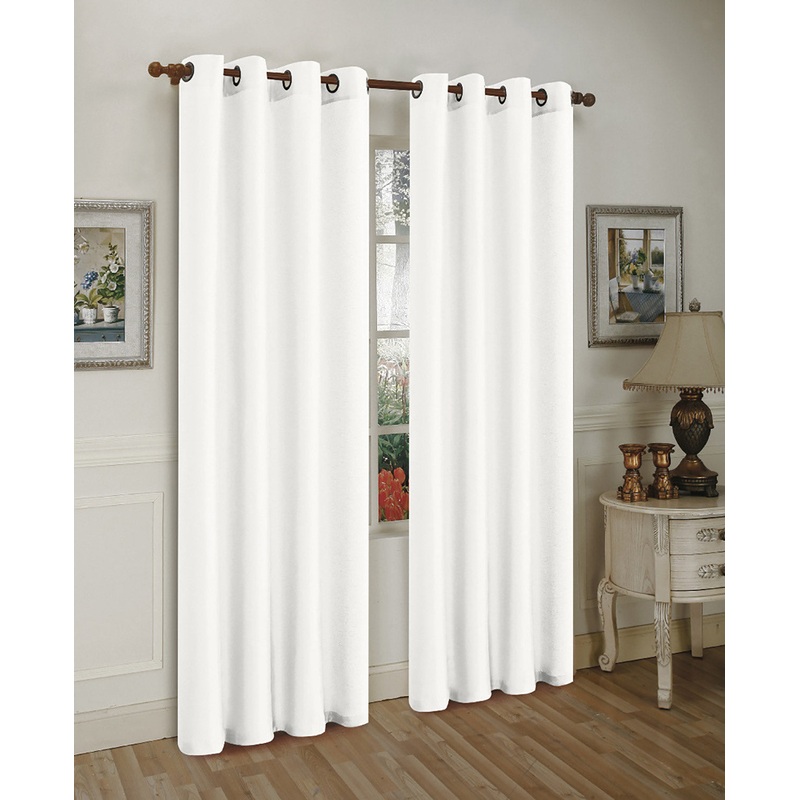 Melanie Faux Silk Grommets Window Panel, White, 55x95 Inches