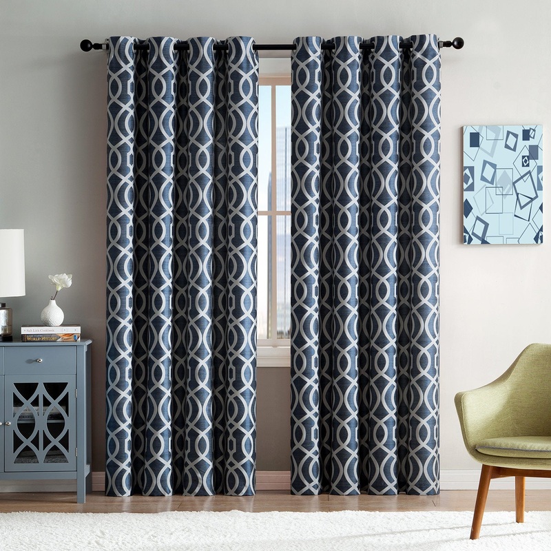 Montana Woven Jacquard Window Grommet Panel, Blue, 55x90 Inches