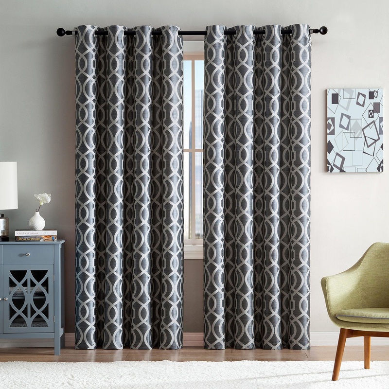 Montana Woven Jacquard Window Grommet Panel, Gray, 55x90 Inches