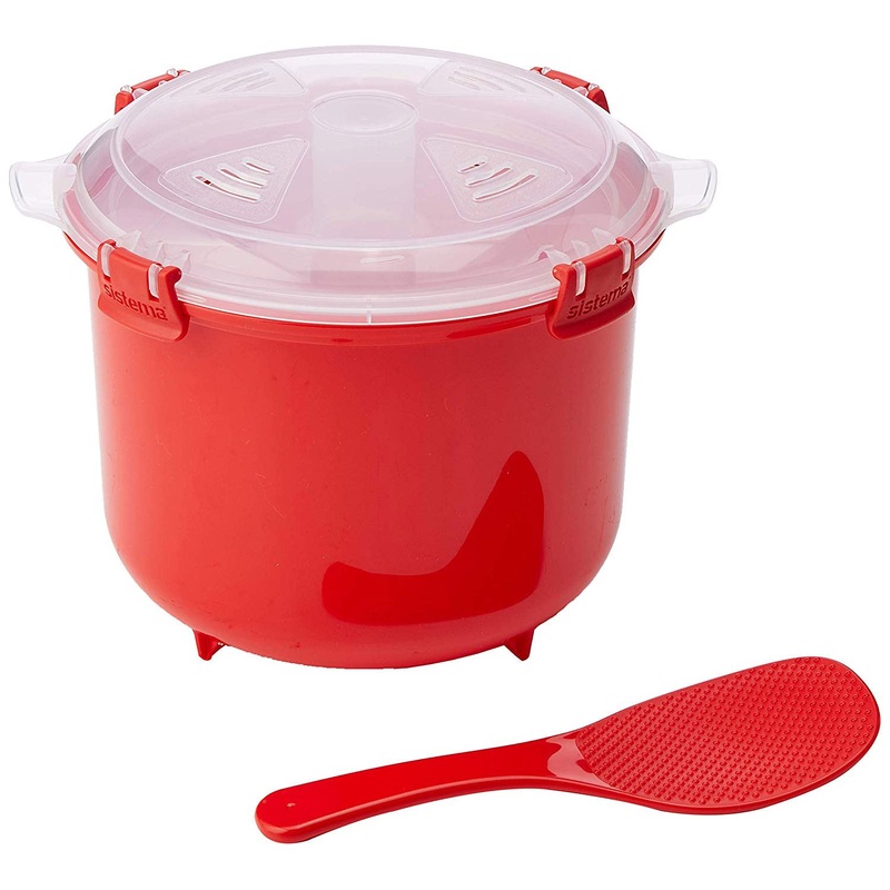 Sistema Microwave Collection Rice Steamer Cooker, Red, 2.6 Liters or 11 Cups