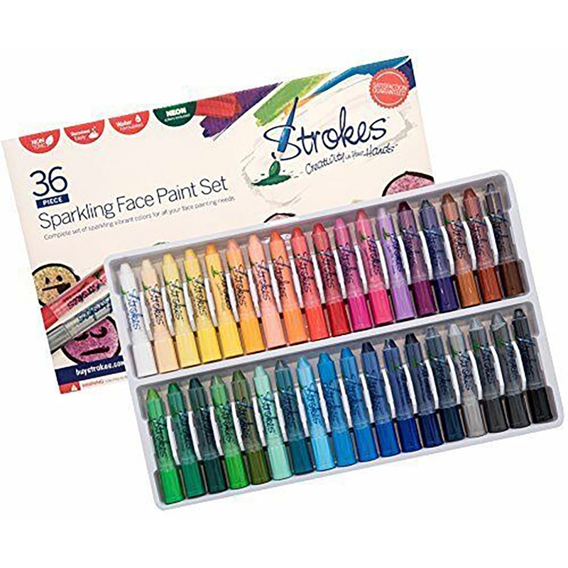 Strokes Art Face Paint 36-Piece Sparkling Colors with Glitter with Neon Colors Set