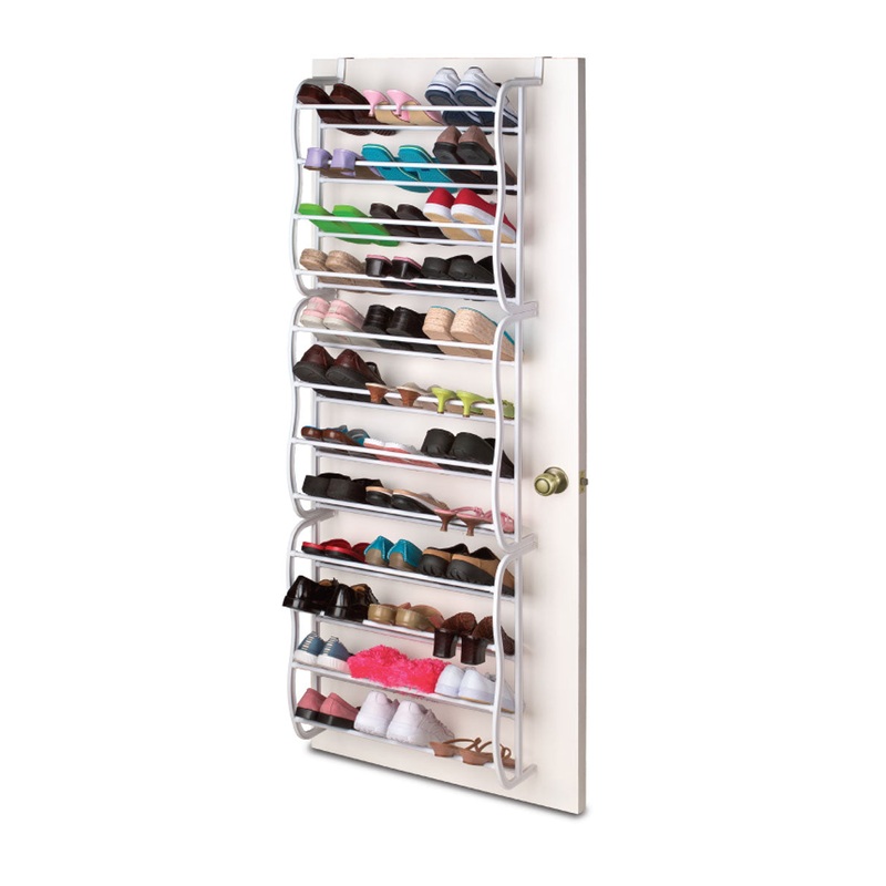 Sunbeam 36-Pairs Over-The-Door Shoe Rack, White, 71x7.5x22.5 Inches