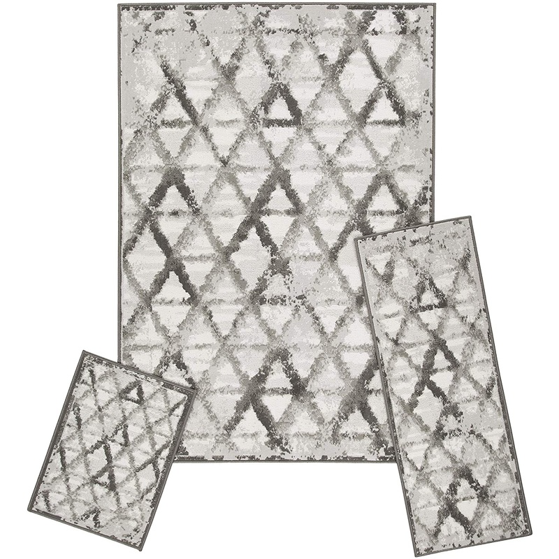 Achim Capri 3 Piece Rug Set, Rizzy Grey, 3-Piece Set, 2x3, 2x5, 5x7 Feet