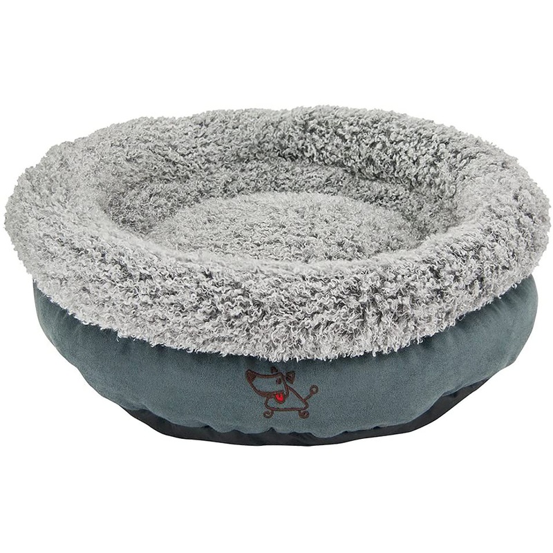 Best Pet Supplies Round Dog Pet Bed, Gray Plush, 18x18x6 Inches