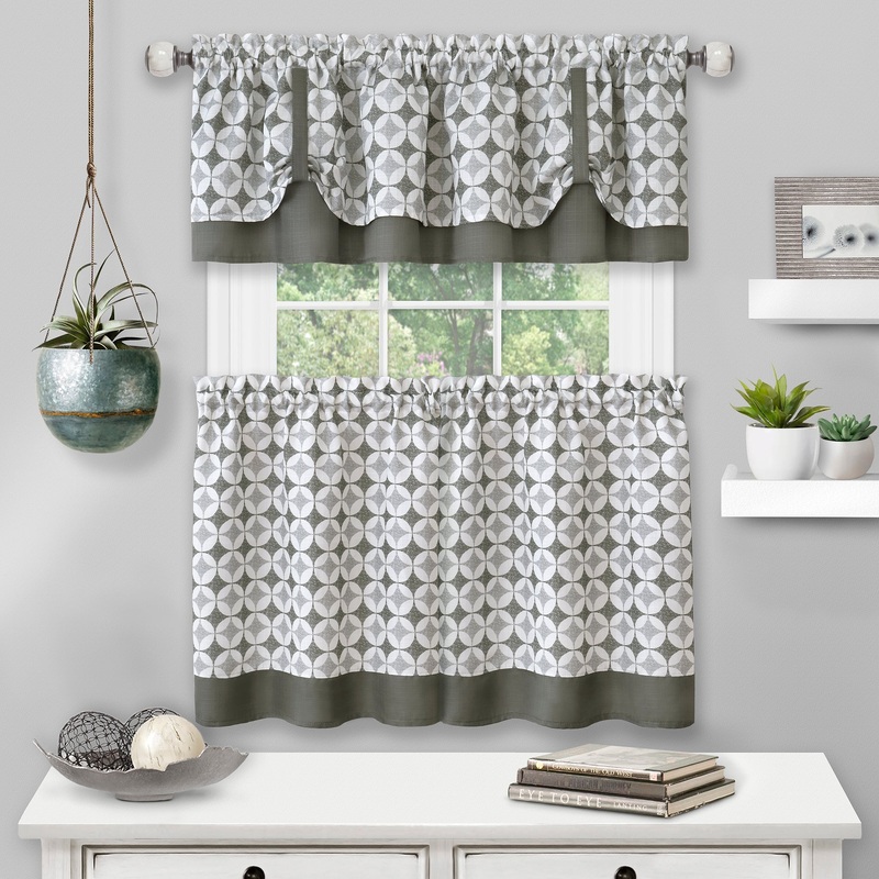 Callie Window Curtain Tier Pair and Valance Set - 58x36 - Grey