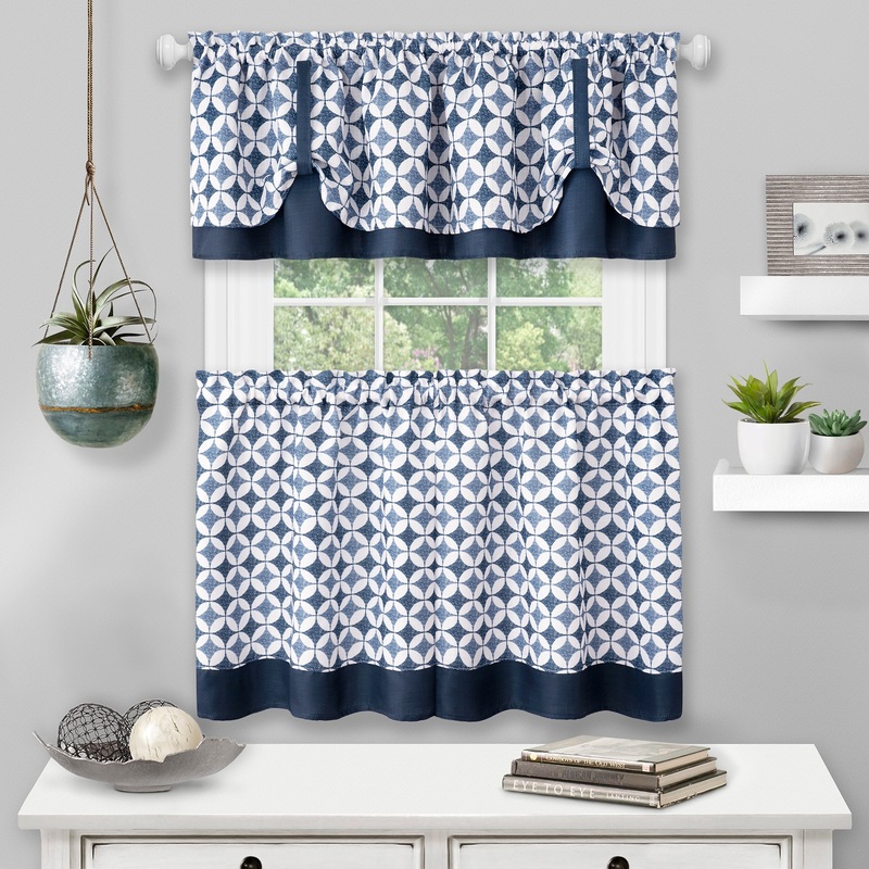 Callie Window Curtain Tier Pair and Valance Set - 58x36 - Navy
