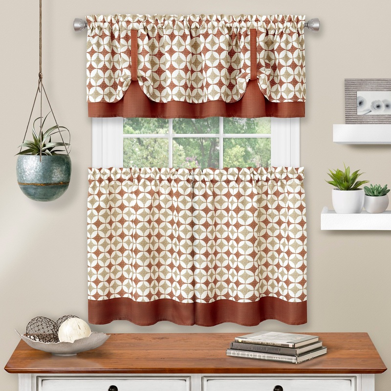Callie Window Curtain Tier Pair and Valance Set - 58x36 - Spice/Tan