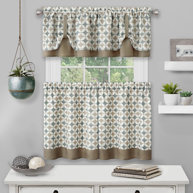 Callie Window Curtain Tier Pair and Valance Set - 58x36 - Taupe/Silver