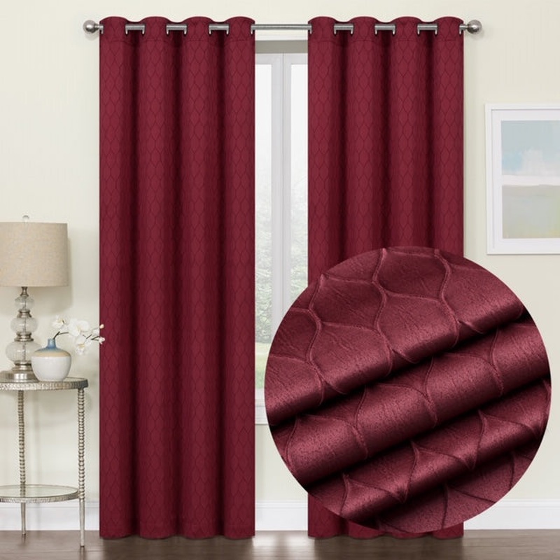 Mackenna Ogee Jacquard Grommet Window Panel, Burgundy, 52x84 Inches