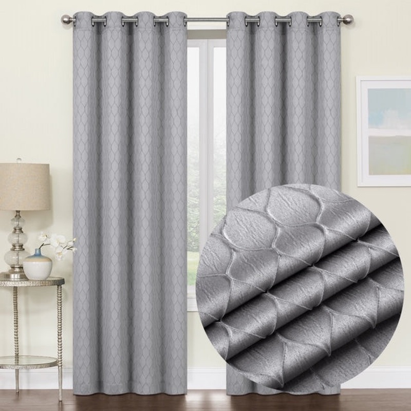 Mackenna Ogee Jacquard Grommet Window Panel, Gray, 52x84 Inches