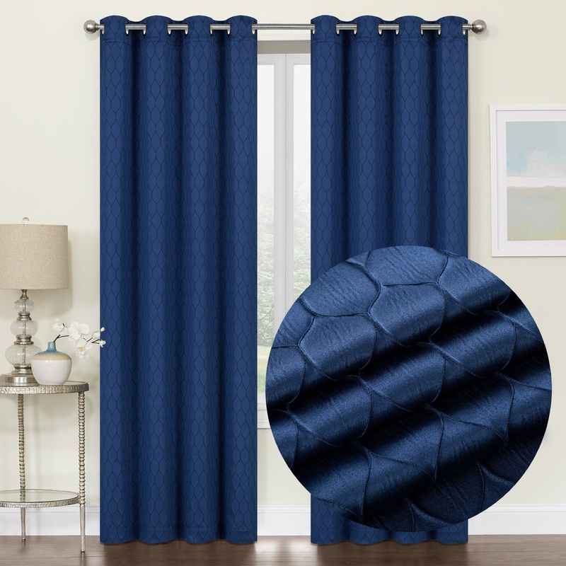 Mackenna Ogee Jacquard Grommet Window Panel, Navy, 52x84 Inches
