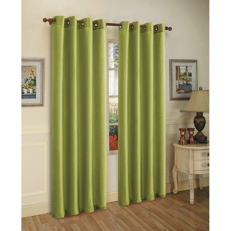 Melanie Faux Silk Grommet Window Panel, Green, 55x63 Inches