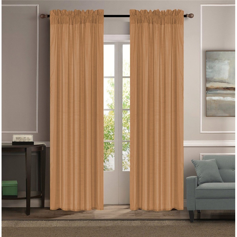 Melanie Faux Silk Rod Pocket Window Panel, Gold, 55x84 Inches