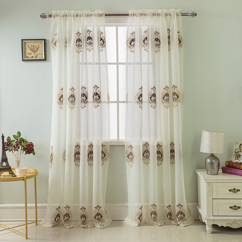 Oslo Embroidered Damask Rod Pocket Window Panel, 54x84 Inches