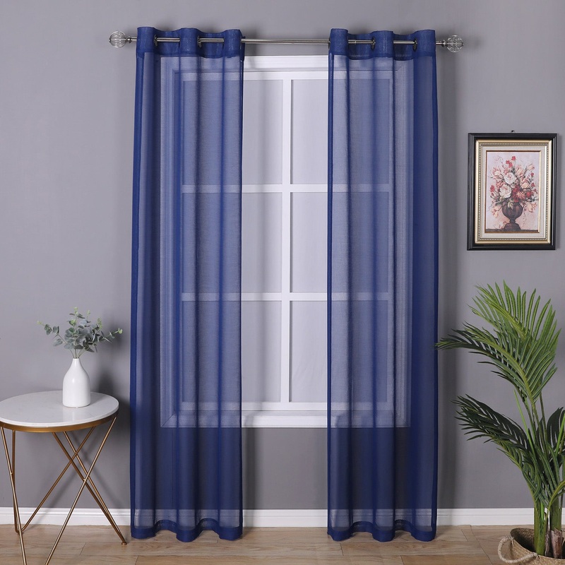 Sheffield 2-Pack Solid Sheer Grommet Window Panel, Navy, 76x84 Inches