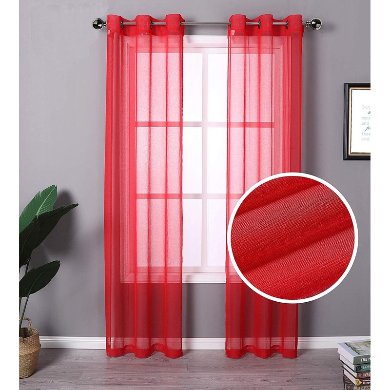 Sheffield 2-Pack Solid Sheer Grommet Window Panel, Red, 76x84 Inches