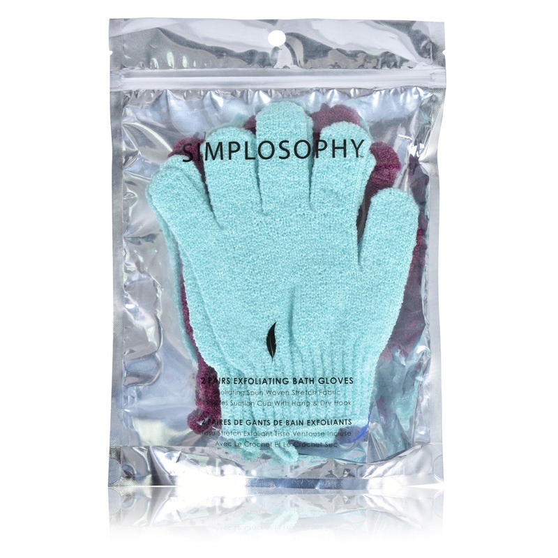 Simplosophy 2-Pack Exfoliating Bath and Shower Gloves, Assorted Colors