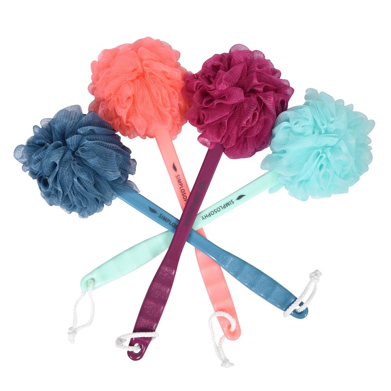 Simplosophy Large Mesh Pouf Bath Stick with Comfort Grip, Assorted Colors