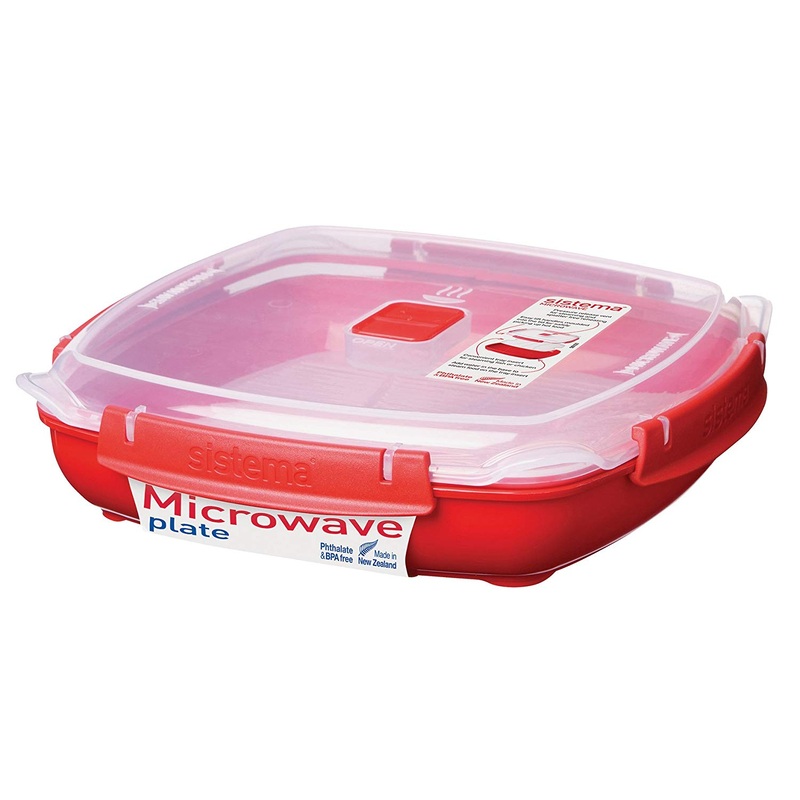 Sistema Microwave Plate with Removable Steaming Rack, Large, 1.3 Liters, Red