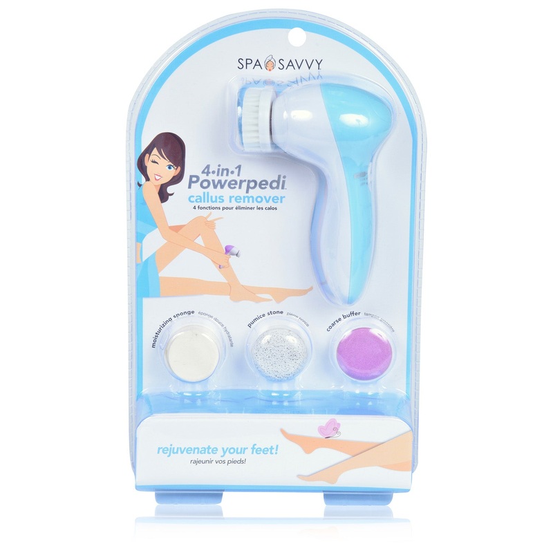 Spa Savvy 4-In-1 Electronic PowerPedi Callus Remover, Blue-White