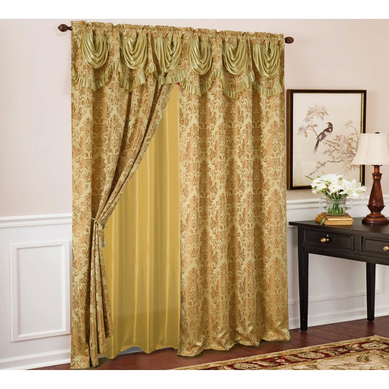 Sparta Damask Jacquard Rod Pocket Panel With Attached Valance, 54x84 Inches