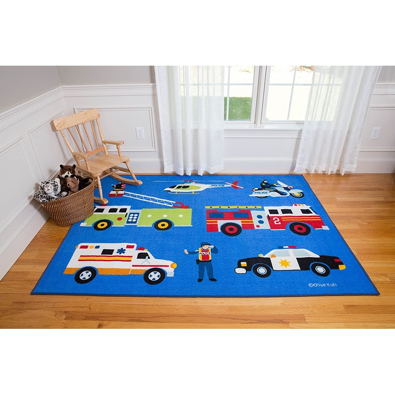 Wildkin Heroes Nylon Kids Play Rug, Skid-Proof Backing, Blue, 5X7 Feet