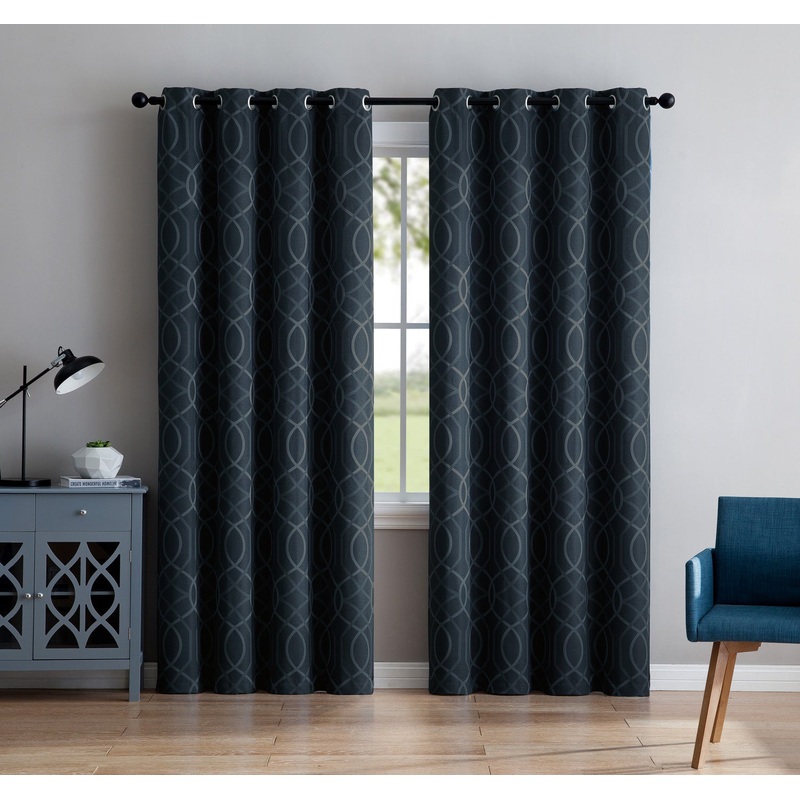 Aries Chain 8 Grommet Room Darkening Window Panel, Black, 52x90 Inches