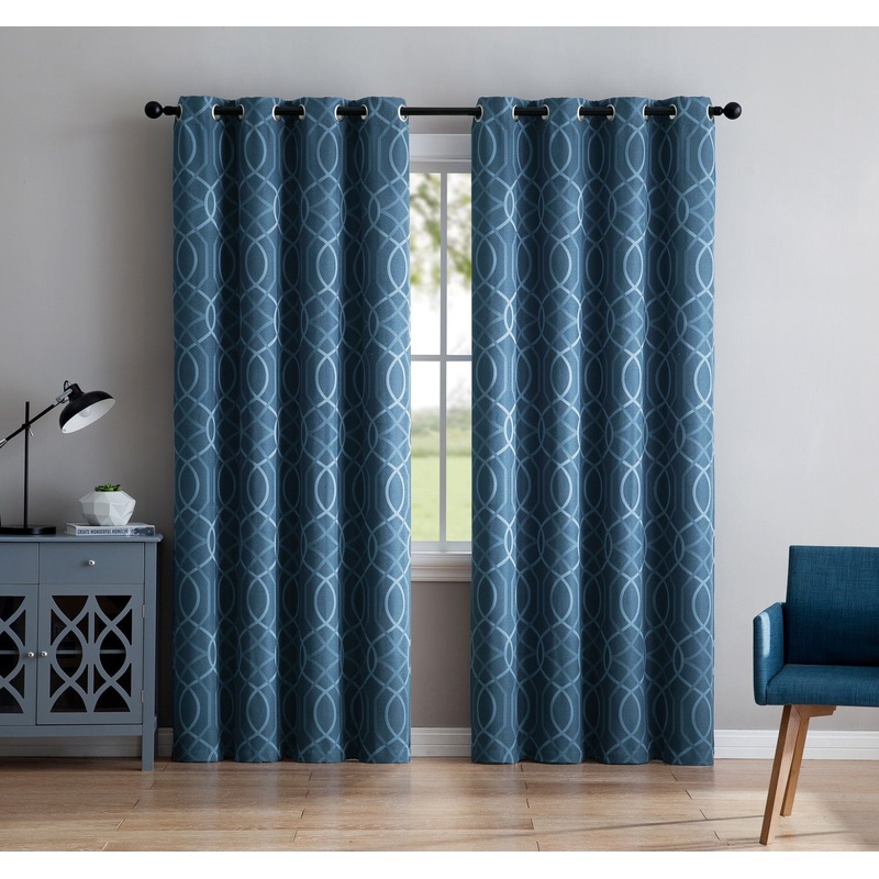 Aries Chain 8 Grommet Room Darkening Window Panel, Blue, 52x90 Inches