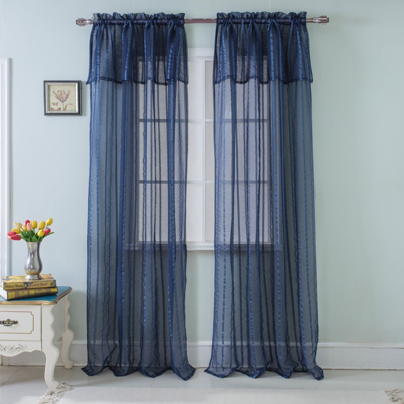 Gretchen Striped Rod Pocket Window Panel with Attached Valance, 54x90 Inches