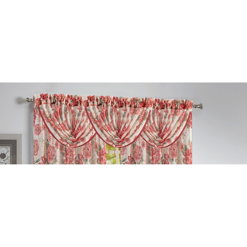 Gwen Dahlia Foil Sheer Rod Pocket Window Panel and Valance Treatments
