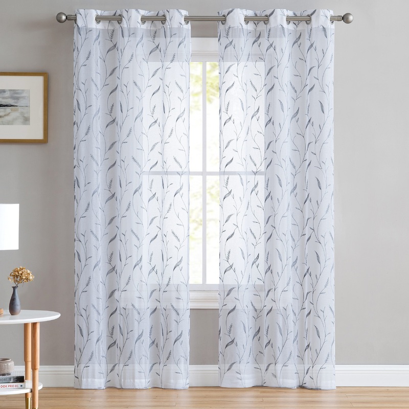 Jennifer Embroidered Falling Leaves Sheer Window Panel, 55x90 Inches