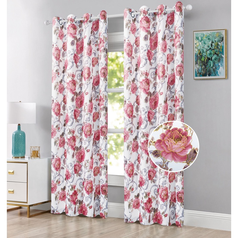 Larisa Floral Printed Room Darkening Grommet Window Panel, 54x84 Inches