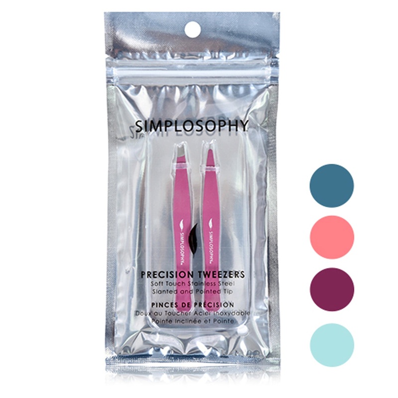 Simplosophy Soft Touch 2-Pack Stainless Steel Tweezer Set, Assorted Colors