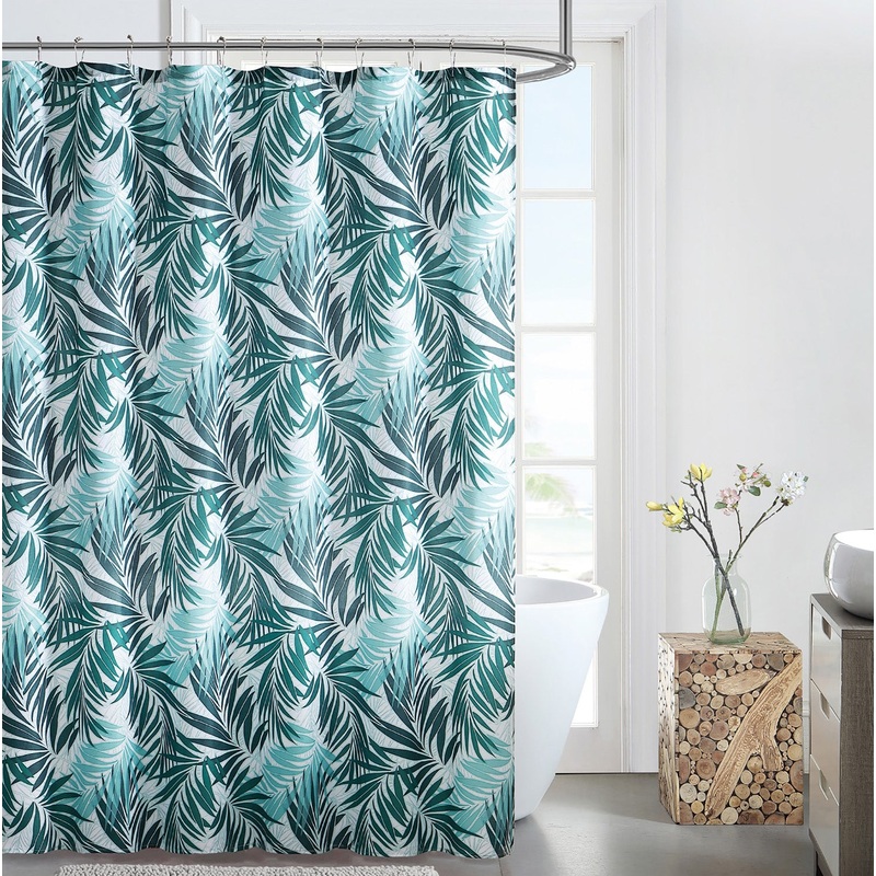 South Beach 13-Piece Shower Curtain Set with Hooks, Blue-Green, 72x72 Inches