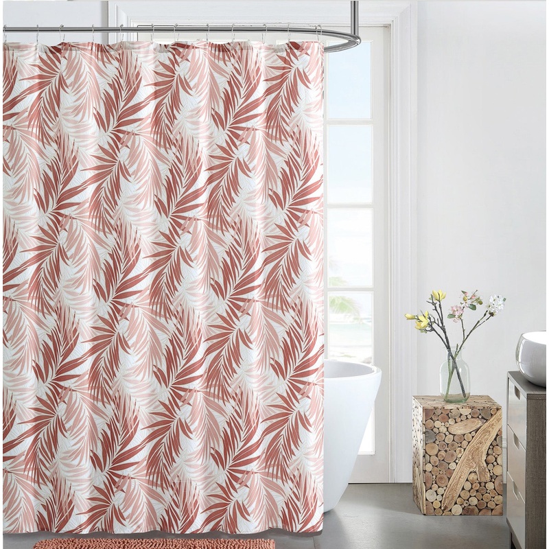 South Beach 13-Piece Shower Curtain Set with Hooks, Coral, 72x72 Inches