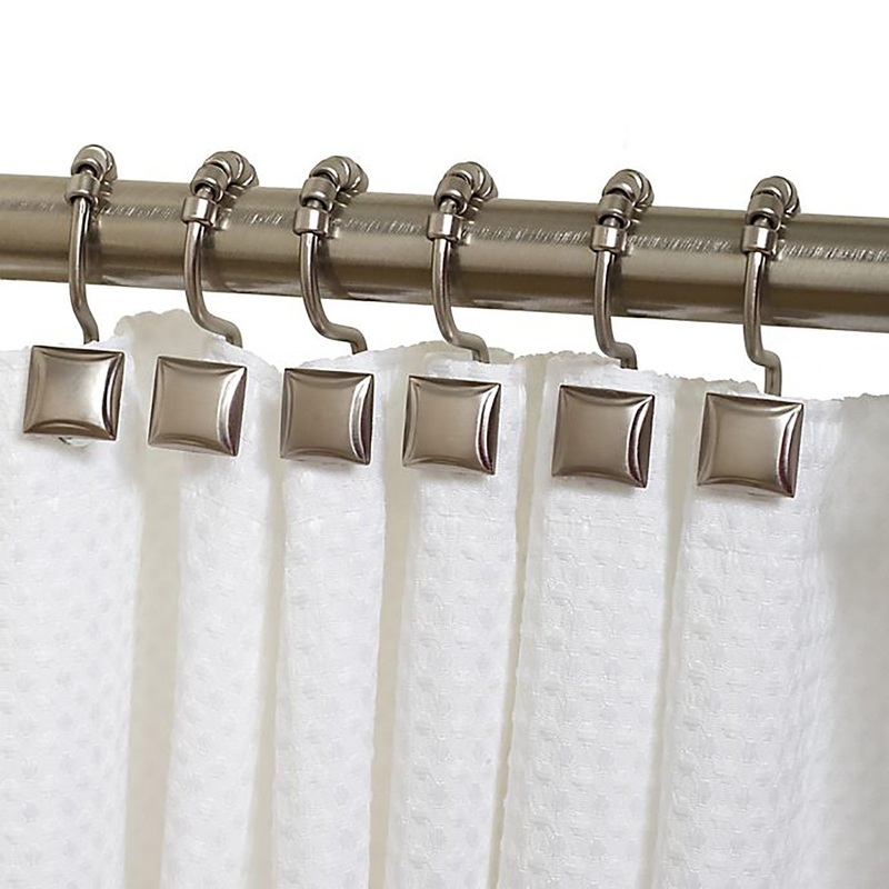 Zenna Home Verdanza Metal Square Roller Shower Curtain Hooks, Brushed Nickel, Set of 12