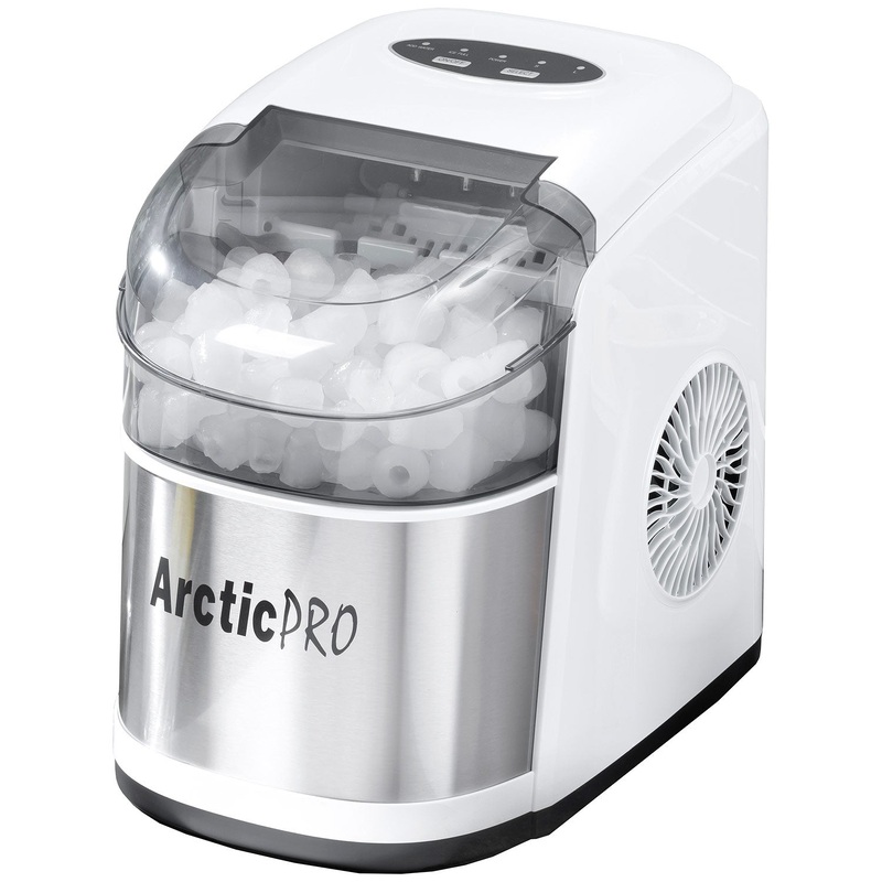 Arctic-Pro Easy Clean Flip-Top Lid Portable Ice Maker, White-Stainless Steel