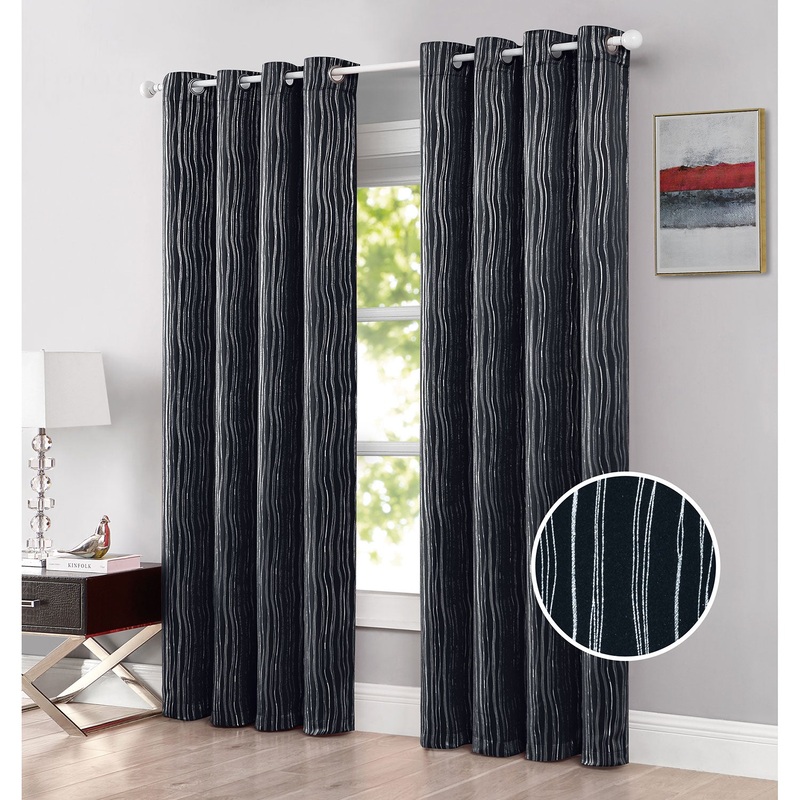 Bryant Silver Lines Foil Room Darkening Grommet Window Panel, 54x84 Inches