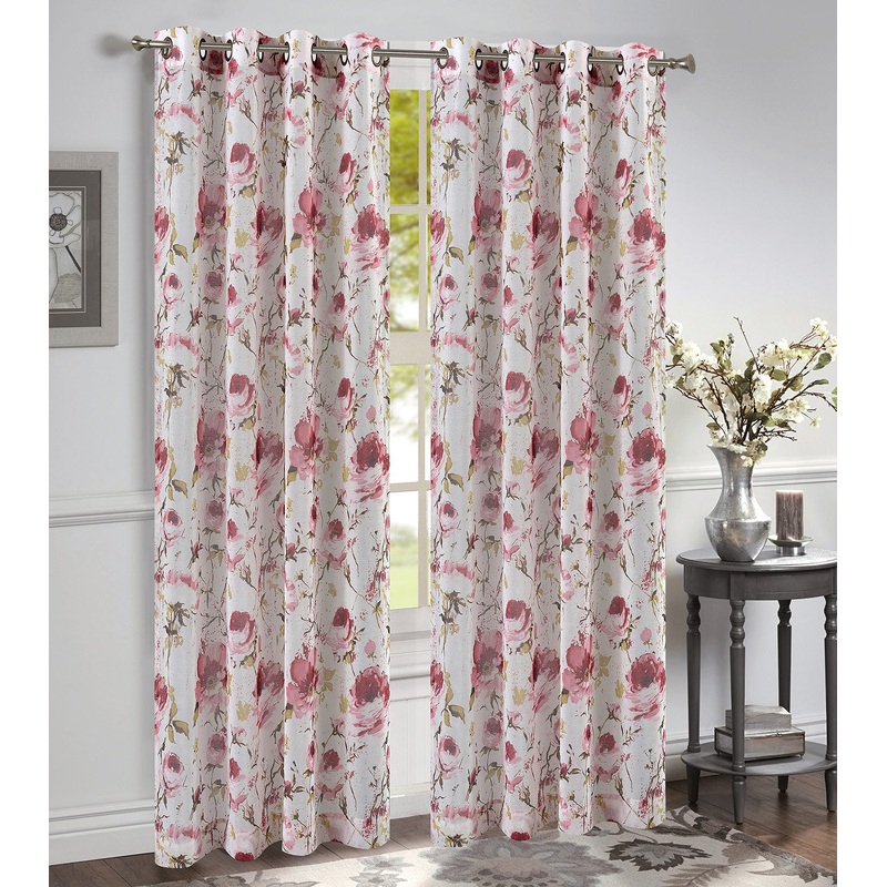 Dana Floral Printed Sheer Grommet Window Panel, 54x84 Inches