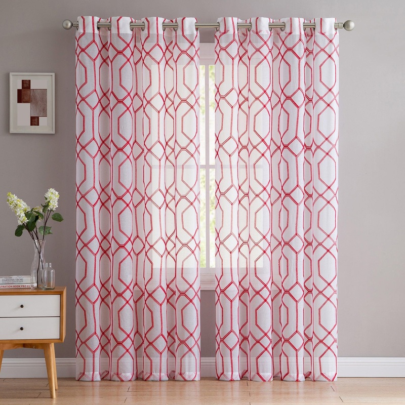 Ischia Embroidered Sheer Grommet Window Panel, 55x90 Inches