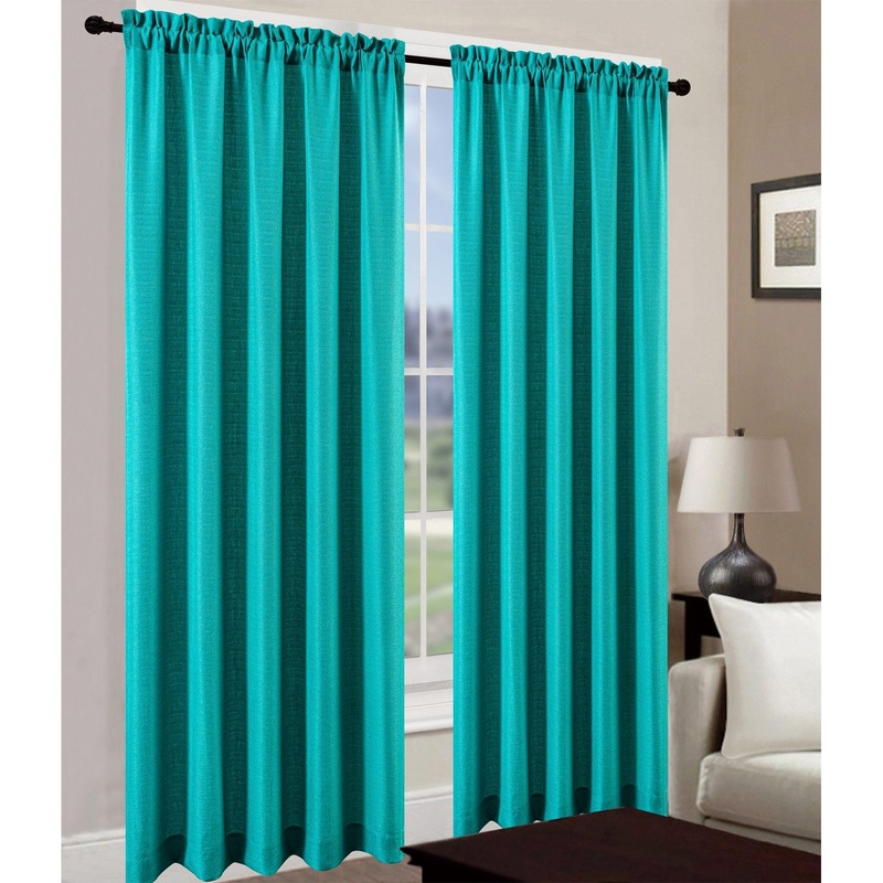Leah Jacquard Textured Window Panel and Valance Treatments, Aqua