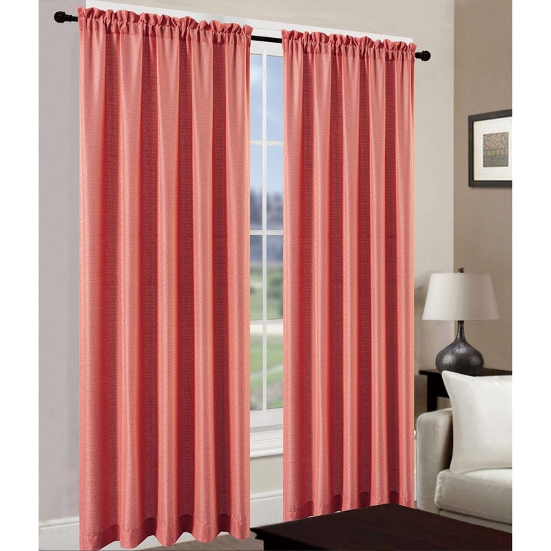 Leah Jacquard Textured Window Panel and Valance Treatments, Coral