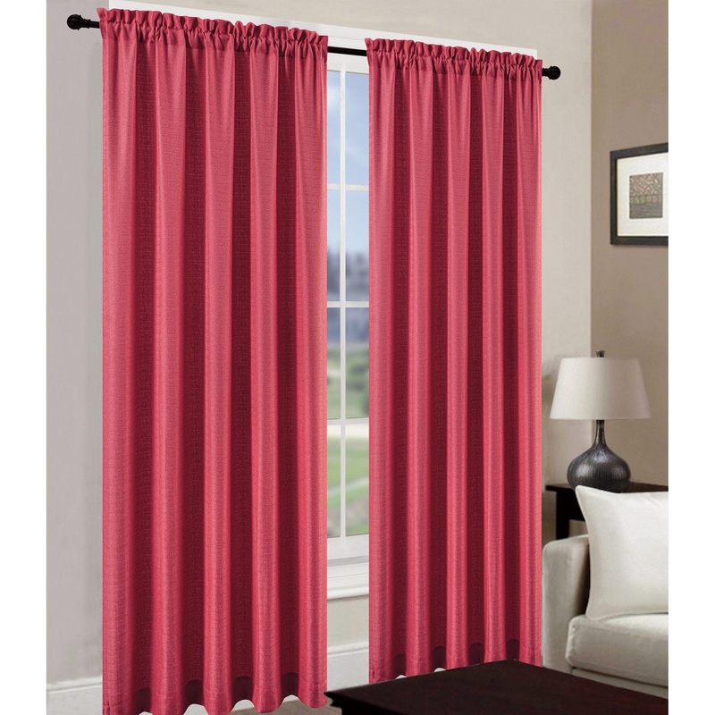 Leah Jacquard Textured Window Panel and Valance Treatments, Raspberry