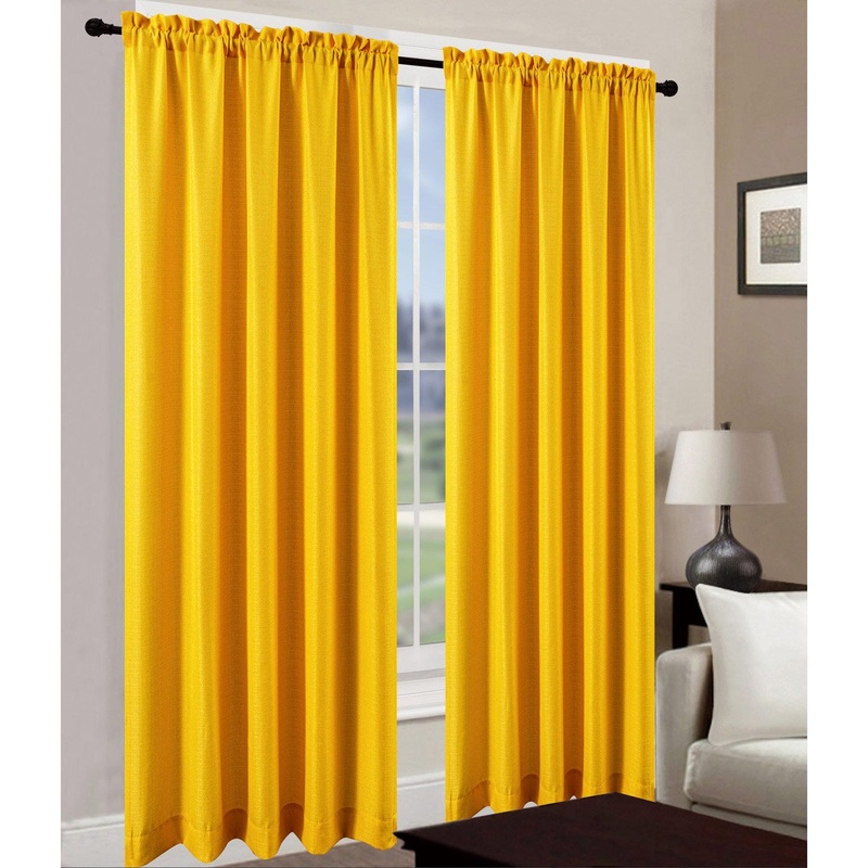 Leah Jacquard Textured Window Panel and Valance Treatments, Yellow