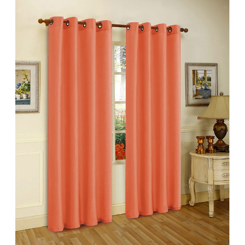 Melanie Faux Silk Window Panel With 8 Grommets, Coral, 55x84 Inches Inches