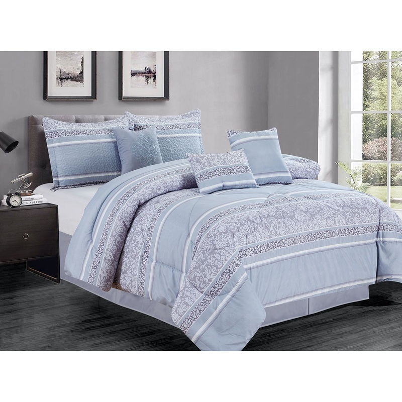 Premius Emily 7 Piece Oversized Comforter Set, Light Blue