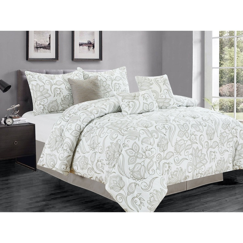Premius Liz 7 Piece Oversized Comforter Set, White-Grey