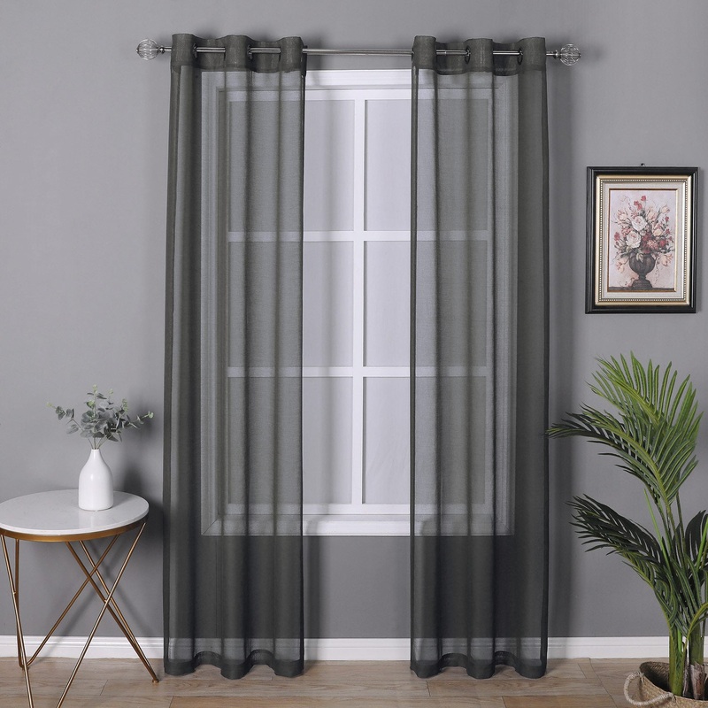 Sheffield 2-Pack Solid Sheer Grommet Window Panel, Charcoal, 76x84 Inches
